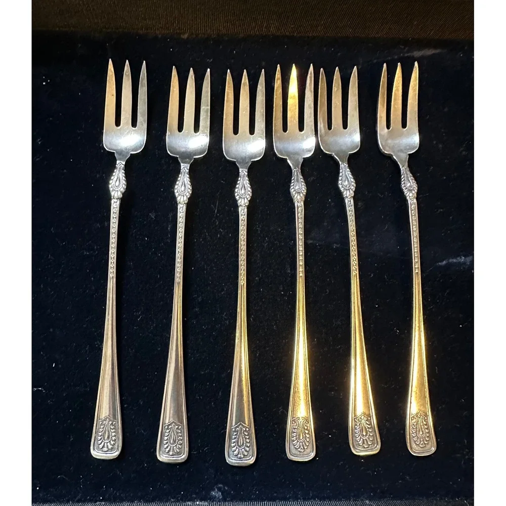 6 Antique Towle S.P. Seafood Cocktail Forks Norwood‎